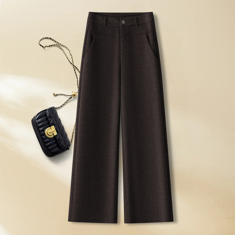 高级感咖色羊绒阔腿裤女秋冬2025新款慵懒风垂感羊毛呢糯米直筒裤