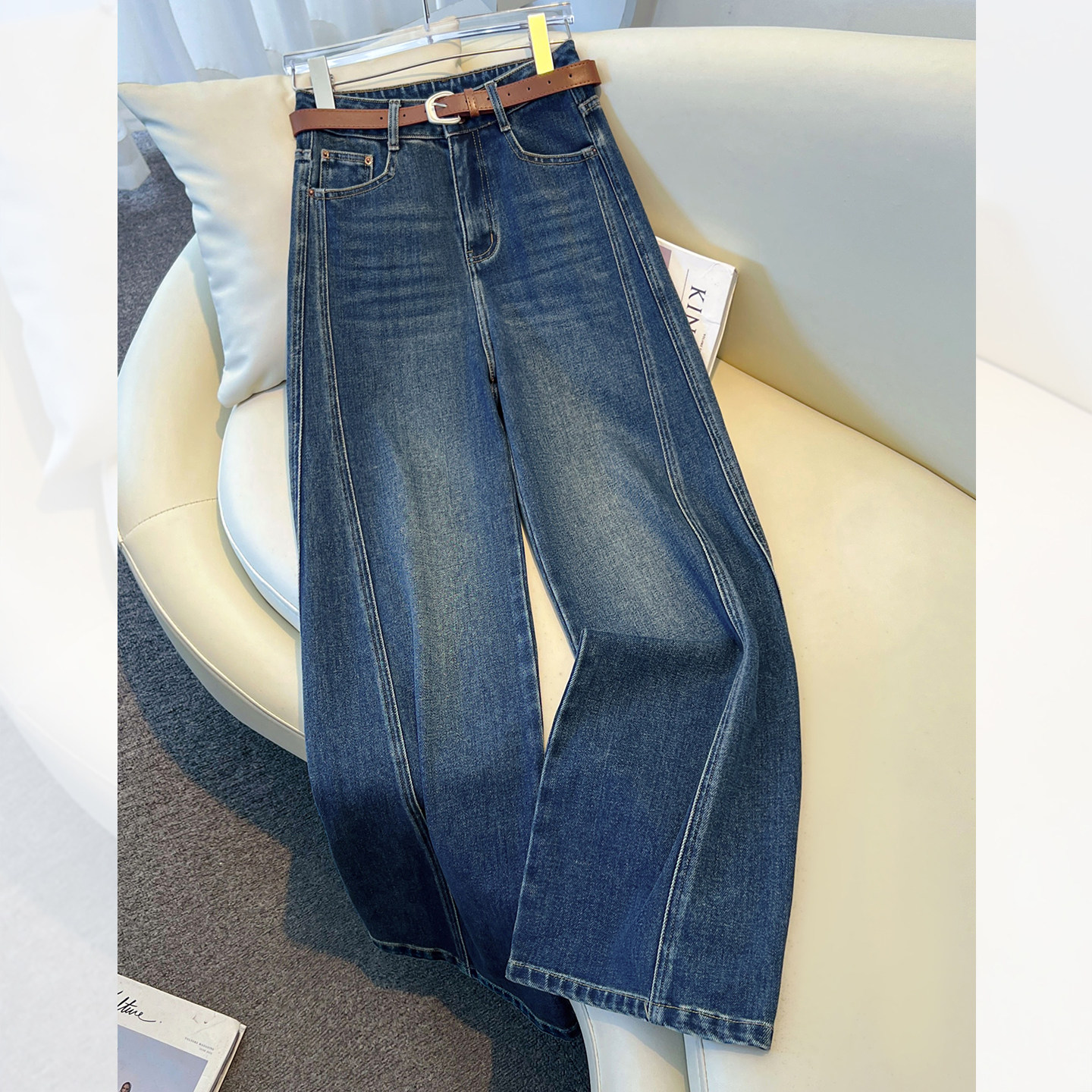 高端复古牛仔阔腿裤女春秋冬2025新款爆款加绒小个子九分直筒裤子,女装/女士精品,牛仔裤,淘宝优惠券,粉丝福利购,淘宝优惠卷