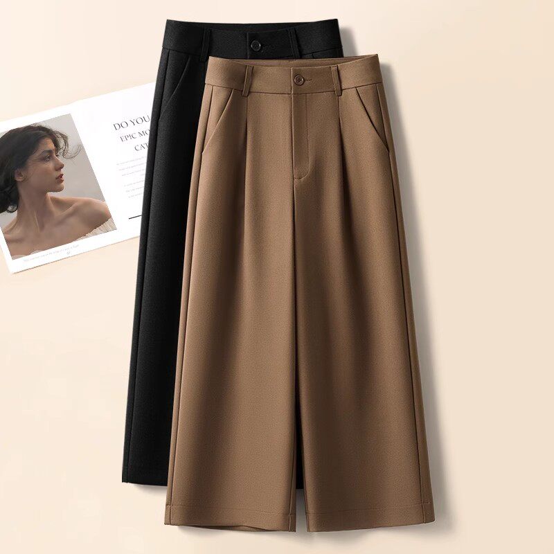 高级感西装毛呢阔腿裤女秋冬春新款2025垂感小个子加厚九分直筒裤