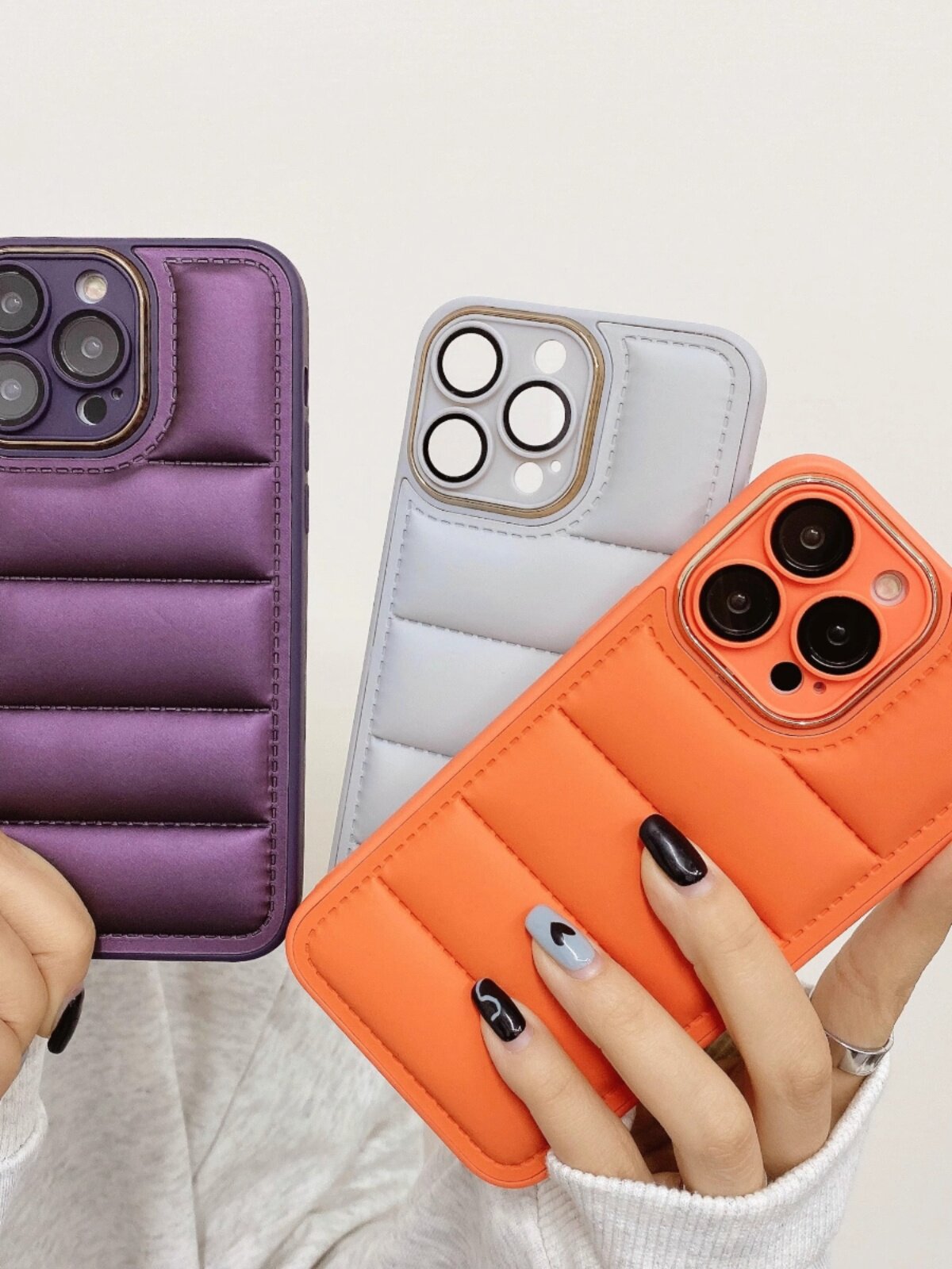 适用苹果羽绒服14promax自带镜头膜手机壳iphone13新款全包暗紫色12高级感14por网红防摔13pm女情侣保护套潮