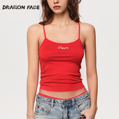 修身 背心红品 FACE 花边吊带背心 明星同款 龙脸DRAGON