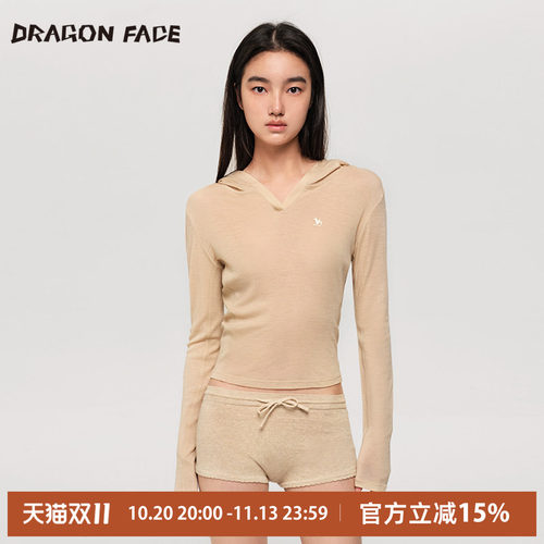 【何超莲同款】龙脸DRAGON FACE 连帽套头半透罩衫100%绵羊毛帽衫