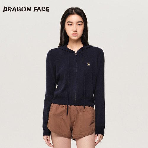 【明星同款】龙脸 DRAGON FACE 平纹连帽拉链羊绒开衫100%山羊绒