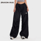休闲宽松长裤 FACE黑色抽绳伞裤 宋妍霏同款 龙脸DRAGON