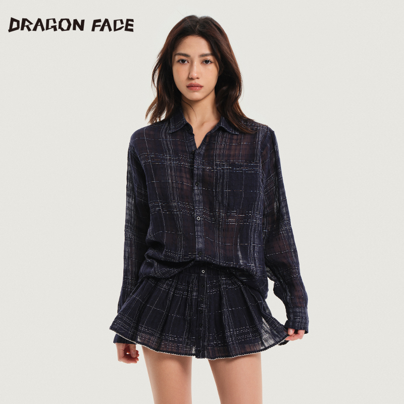 【明星同款】龙脸DRAGON FACE 亚麻格纹缩褶短裙