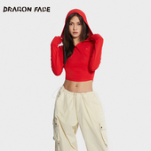 连帽紧身衣螺纹长T恤红品 龙脸DRAGONFACE修身 林允 沈梦辰同款