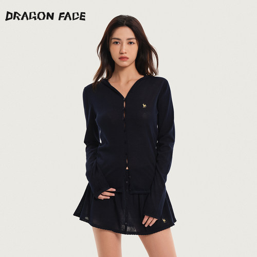 【明星同款】龙脸 DRAGON FACE百搭纱感针织连帽开衫针织短裙