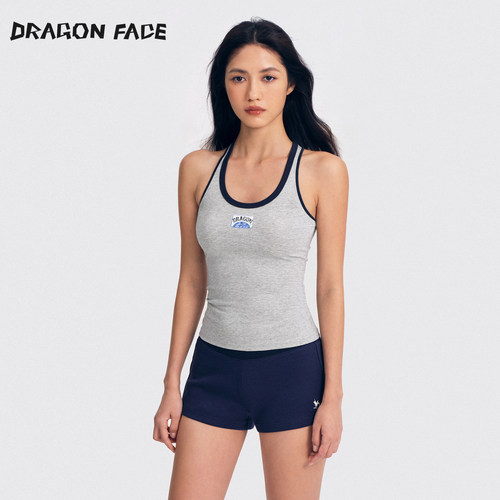 【明星同款】龙脸 DRAGON FACE浅花灰色平纹印花背心网球运动背心
