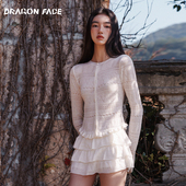 龙脸DRAGONFACE海岛钩花开衫 何超莲同款 层叠短裙绵羊毛100%