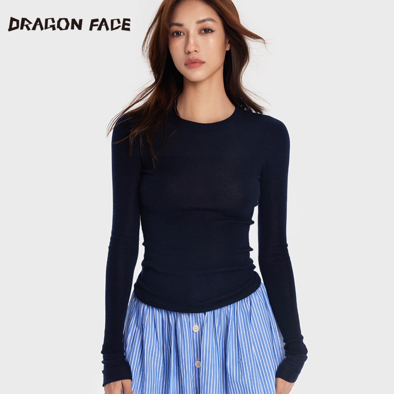 【明星同款】龙脸DRAGON FACE100%山羊绒圆领打底衫女百搭
