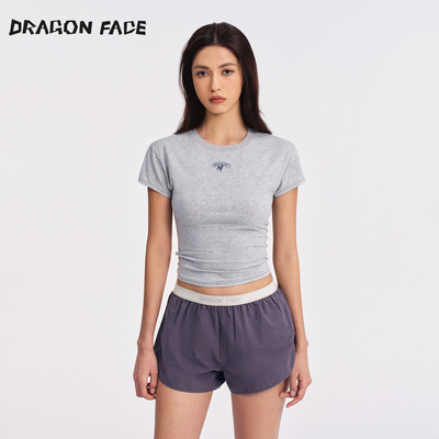 【王玉雯同款】龙脸DRAGON FACE 浅花灰色平纹印花T恤宽肩窄腰T恤