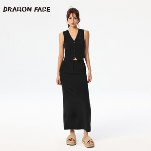马甲学院西装 学院西装 龙脸DRAGONFACE女新款 直筒长裙 明星同款