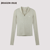 明星同款 龙脸DRAGON FACE 修身 花边半开领衬衫