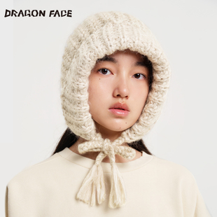 雪地温暖毛线帽 FACE 龙脸DRAGON 针织帽系带 明星同款