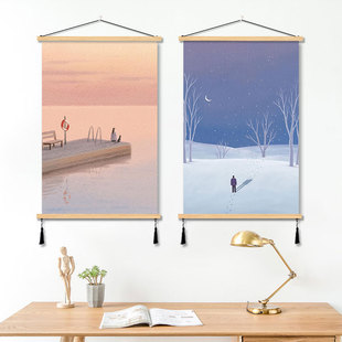 ins奶油风格挂画治愈系实木艺术油画装饰画客厅卧室餐厅墙面遮挡