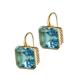 Square Earrings Metal Sky Stylish Rhinestone Inlay Blue Wome