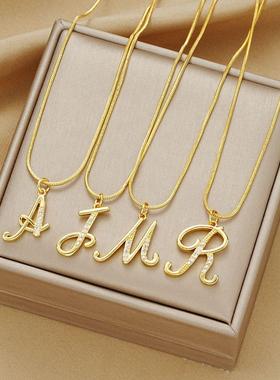 26 English letter necklace 26英文字母项炼铜镶锆石蛇炼锁骨炼
