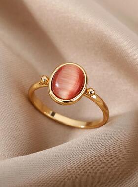 White Color Opal Rings For Women Ladies Stainless Steel Gold