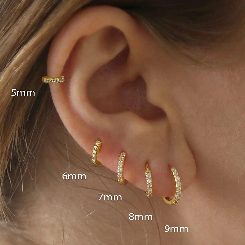 1Pair Stainless Steel Minimal Hoop Earrings Crystal Zirconia