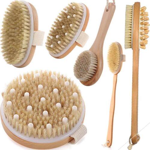 Dry Skin Wood Body Brush Exfoliation Natural Bristle Back Br