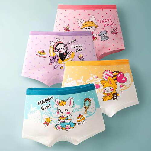 4Pcs/Lot Girls Briefs Cotton Underwear Cute Designs Printi女