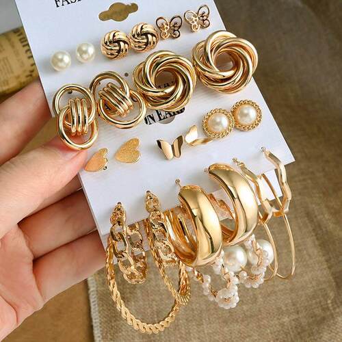 Fashion Geometric Hoop Earrings Set for Women Statement Vint