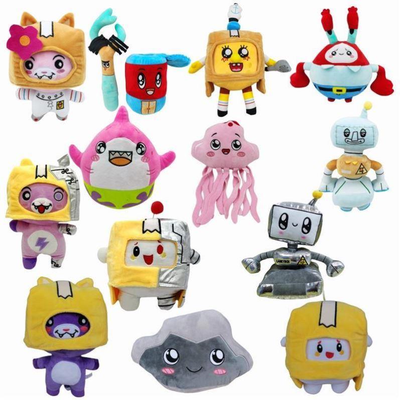 新的Lankybox boxxy /Foxy/Rocky卡通机器人软玩具气球