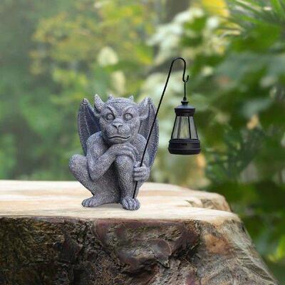Garden Guardian Statue with Solar Light Lantern for Walkway