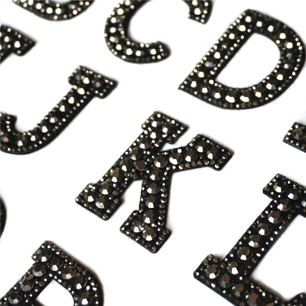 Black Rhinestones 26 Alphabet Letters ABC Sew Iron On Patche