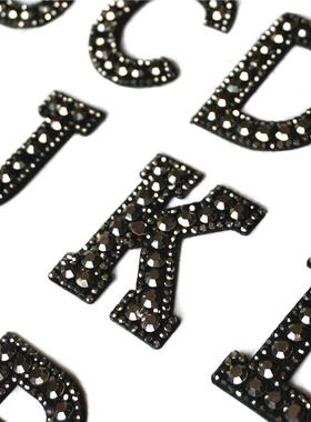 Black Rhinestones 26 Alphabet Letters ABC Sew Iron On Patche