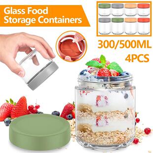 4Pcs Overnight Oats Jar Clear Glass Storage Jar with Sealed