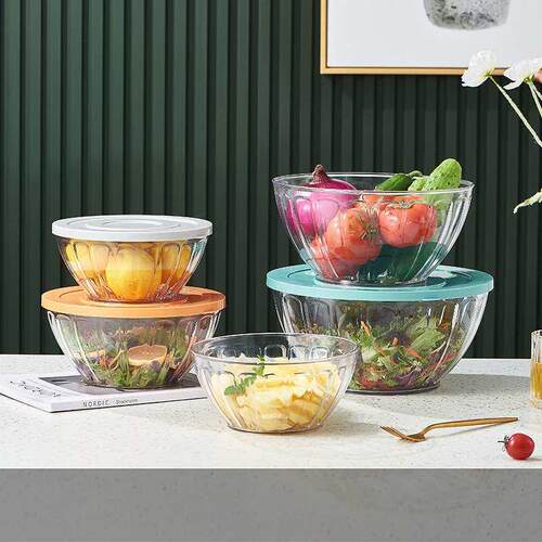 PET Transparent Salad Bowl with Lid Desktop Vegetable Mixing