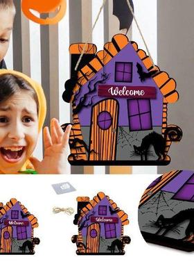 Halloween Wooden House Pumpkin Skeleton Listing Holiday