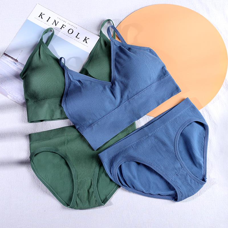 ATHVOTAR Seamless Lingerie Set Underwear Women Ribbed Bra&Br