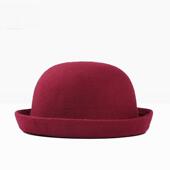 Lady& women礼帽女士毛呢卷边圆帽 bowler 39;s hat