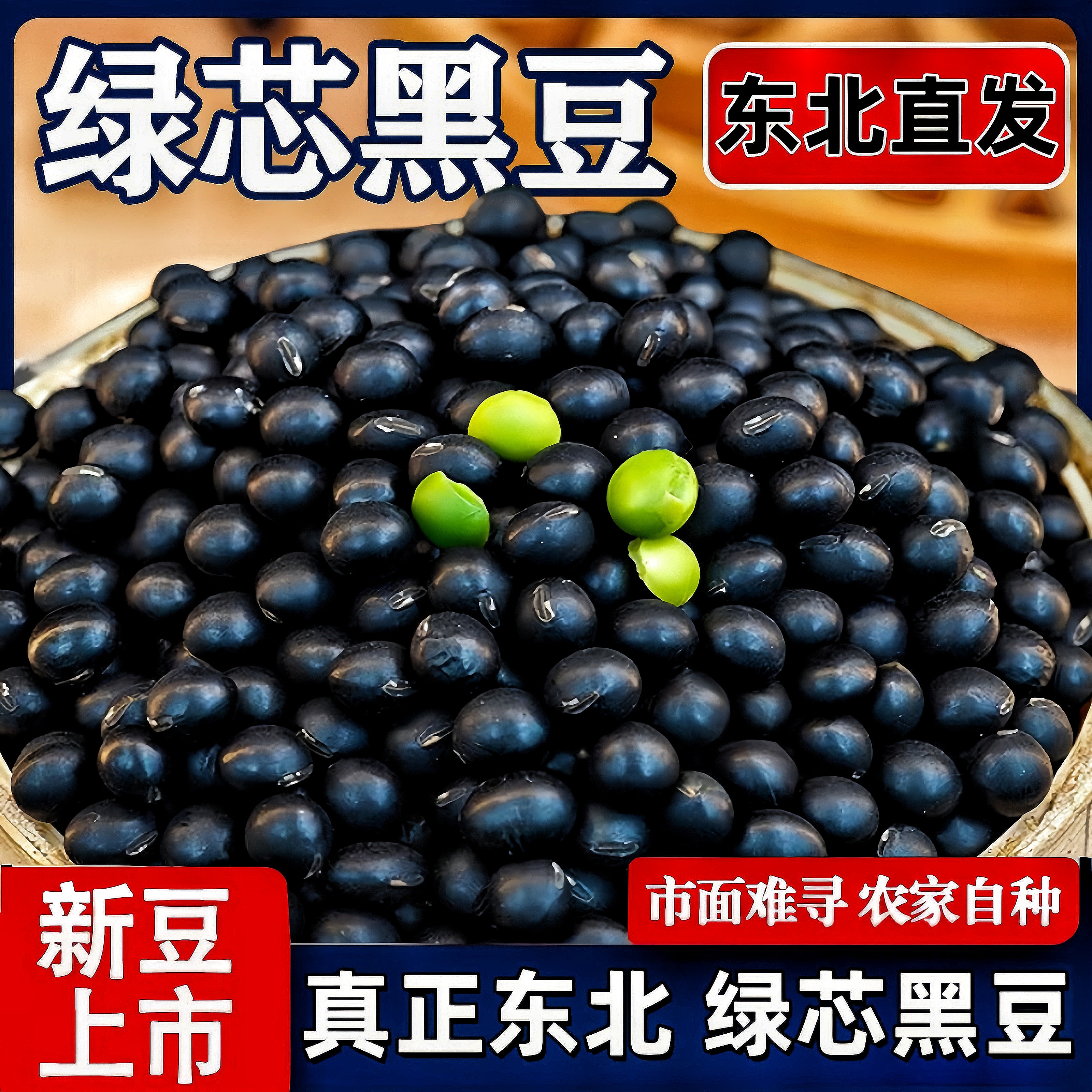 打豆浆生发豆芽东北新绿心黑豆农家自产绿芯黑豆五谷杂粮500g