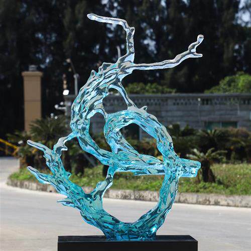 透明树脂玻璃钢浪花水花雕塑现代大型酒店会所水晶玄关摆件工艺品
