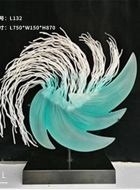 晶悦透明树脂浪花摆件雕塑客厅玄关抽象装饰艺术酒店会所大堂摆设