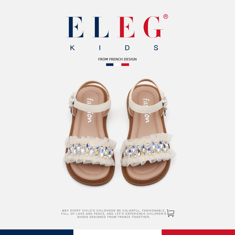 ELEG.kids法国风潮童鞋~女童公主鞋儿童水钻凉鞋小女孩露趾凉鞋夏