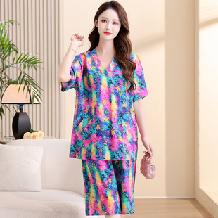 2026新款 妈妈装 短袖 中老年女装 宽松大码 棉绸套装 七分裤 两件套 夏装