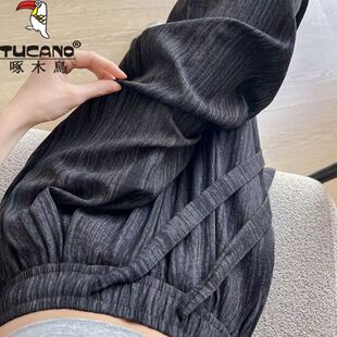 啄木鸟冰丝速干阔腿裤女2025夏季新款高腰垂坠感阔腿裤直筒拖地裤