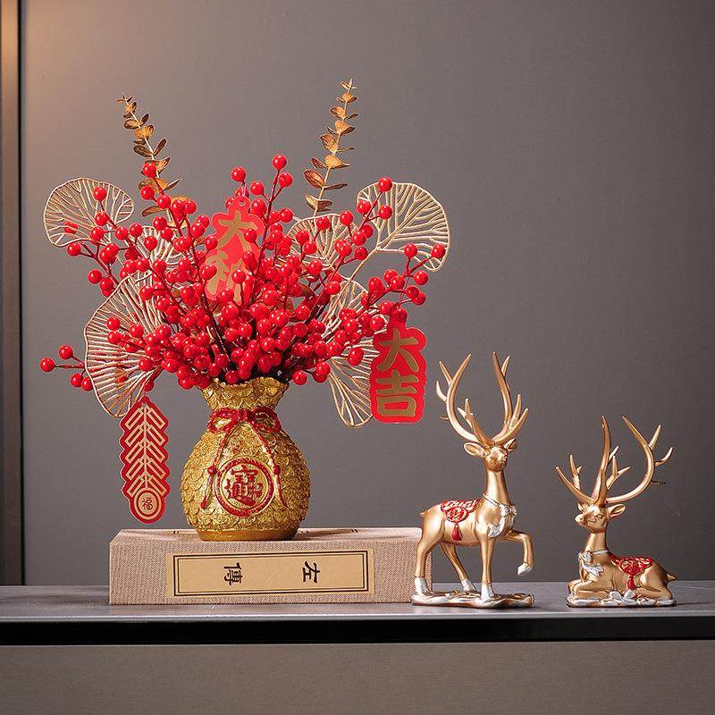 乔迁新居新婚礼物福袋发财果麦穗招财鹿装饰品客厅玄关新年摆件