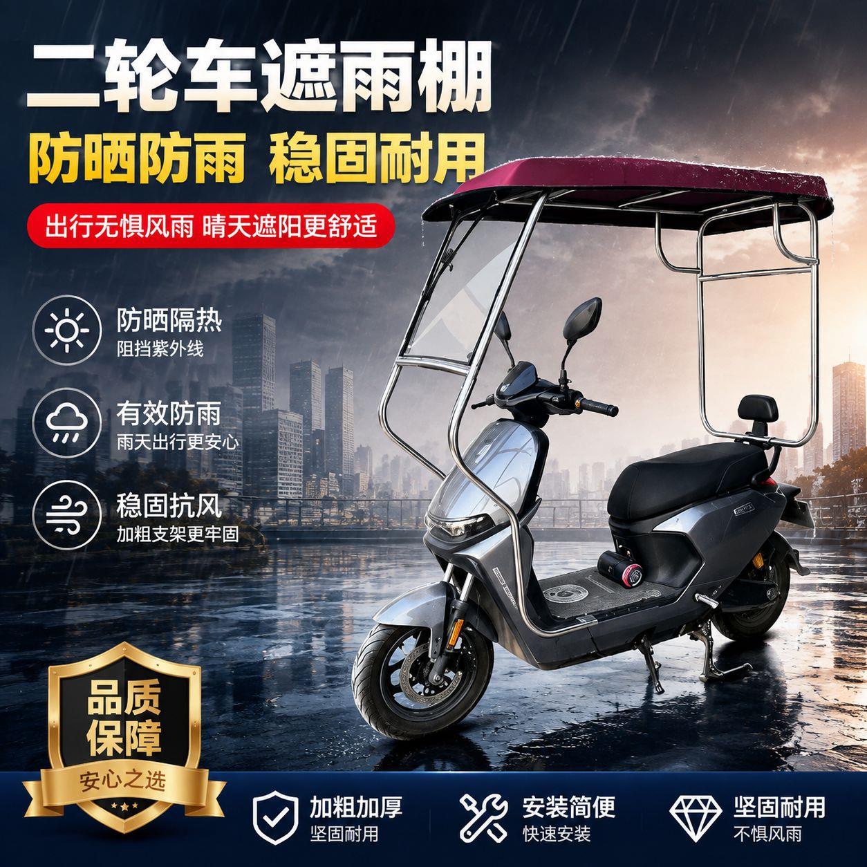 二轮车全封闭雨棚车棚小巴士电动车篷全透明围帘防风保暖加厚双层