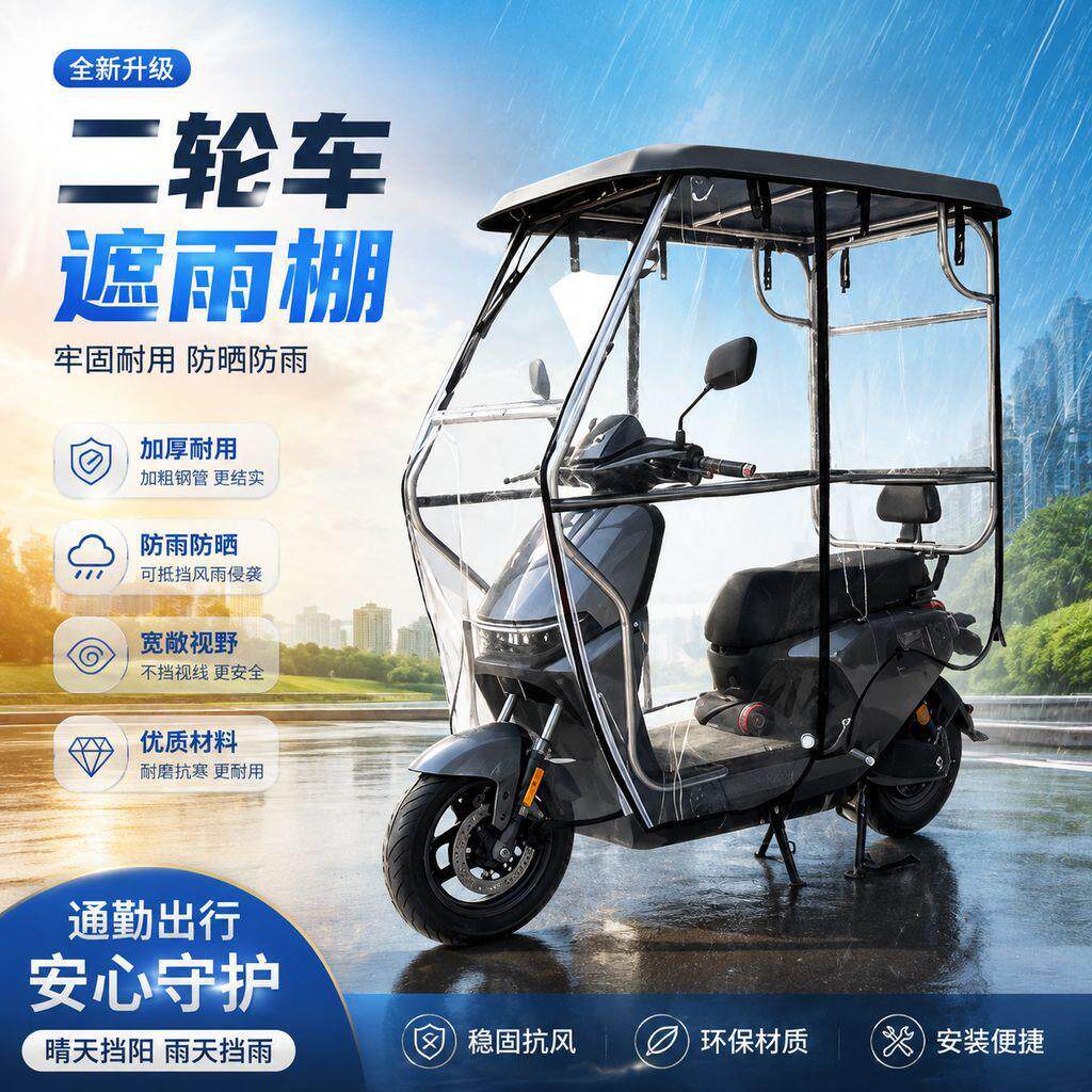 电动车雨棚摩托车遮阳伞防雨挡风雨棚蓬加宽侧翼加厚新款拆卸方便