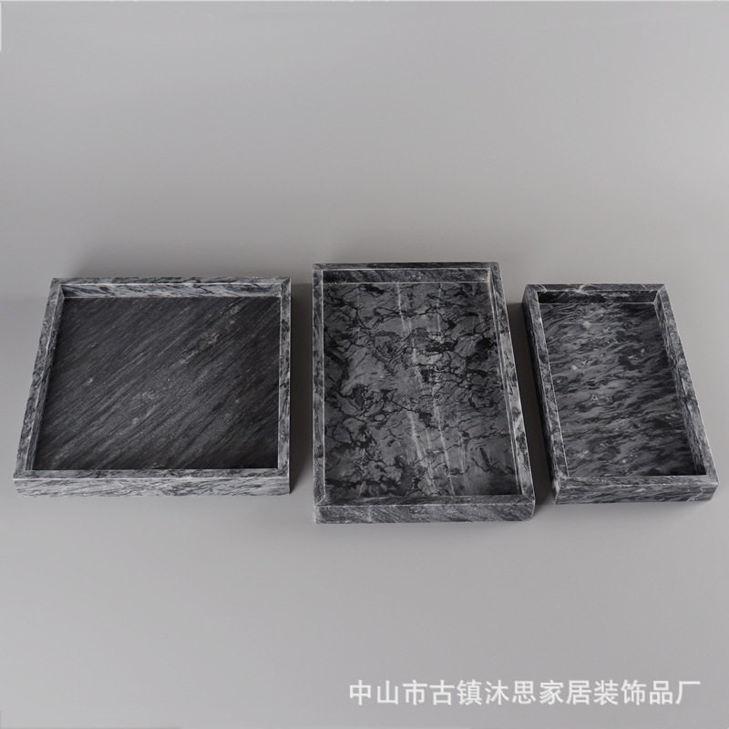 酒店样板间卫浴洗漱托盘蛋糕盘家居化妆品黑色天然大理石方形托盘