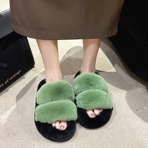 慵懒风厚底毛毛拖鞋女外