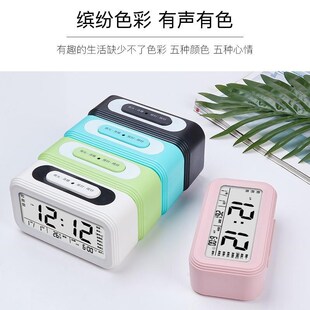 闹钟老人专用中文语音报时器带温度大字幕声音床头儿童盲人电子表