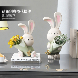 奶油风兔花瓶摆件客厅电视柜餐桌玄关插花家居装 饰品生日礼物乔迁