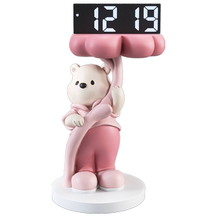 创意熊摆件数字电子时钟客厅电视柜酒柜钟表家居装饰品床头柜摆台