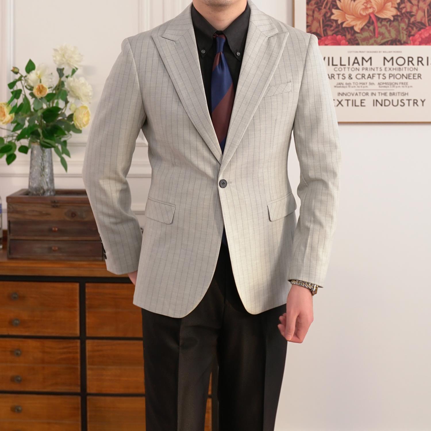 YOUSEKOO条纹西装外套男轻熟修身正装英伦商务条纹便服单西气质上